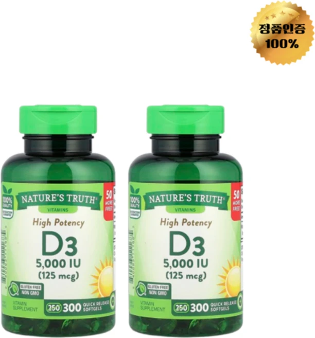 1+1 네이처스트루스 비타민D3 고효능 5 000IU 빠른 방출 소프트젤 300정, 2개, 300회분 - 쿠팡