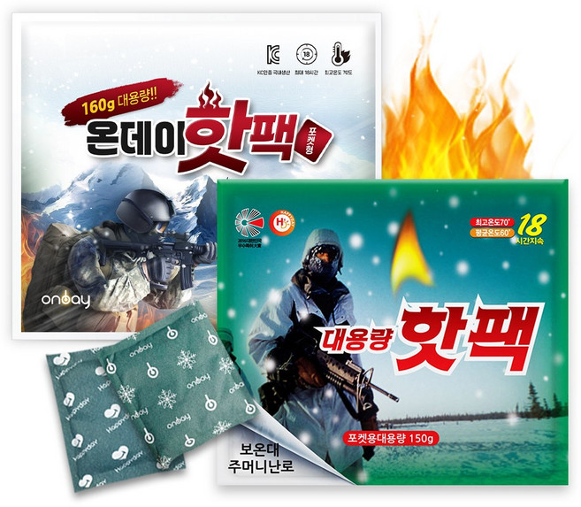 해피데이 포켓형 대용량 군용핫팩 150g, 130개
