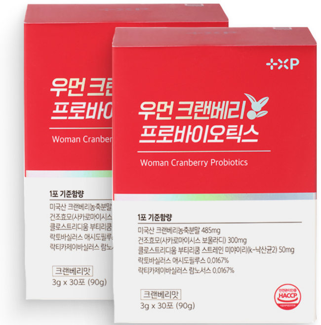 미국산 크랜베리 여성 보울라디 유산균 성인 청소년 임산부 출산후 관리, 2박스, 30회분