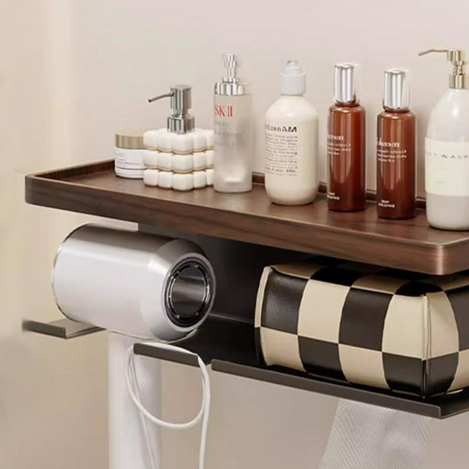 마글론 고급 호텔 드라이기 거치대 욕실 화장실 헤어 드라이 선반 무타공, 1개, 브라운(원목)