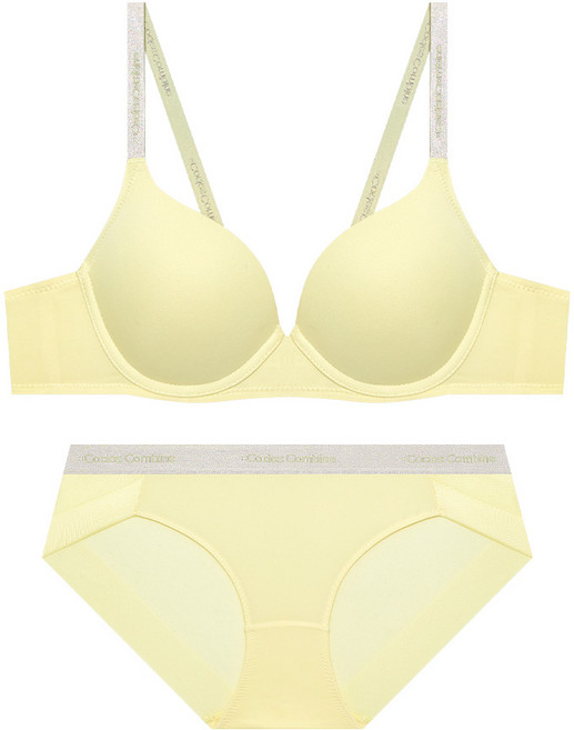 코데즈컴바인이너웨어 실버밴드 쉘론 풀컵 브라 햄팬티 세트_레몬