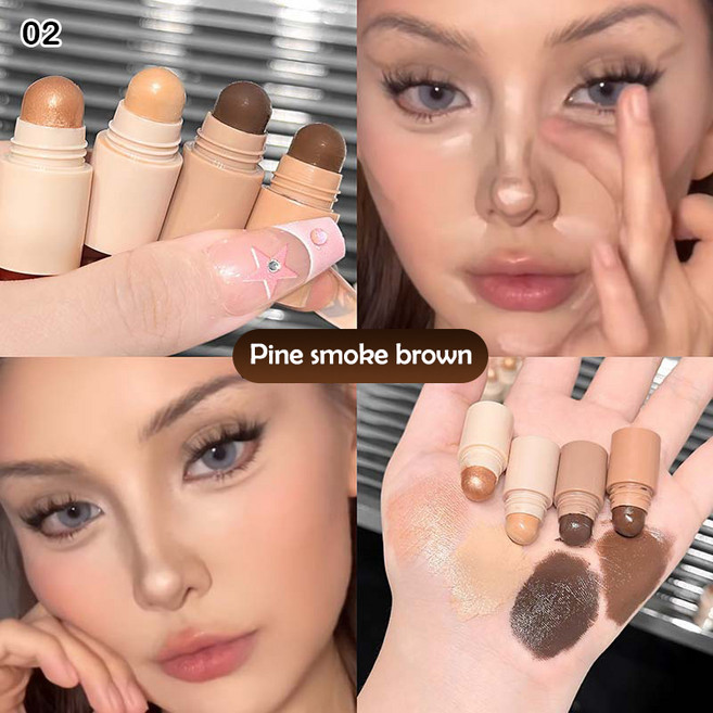 하이라이터 카푸비니 4 in 1 컨투어 스틱 4색 내추럴 매트 브라운 코 섀도우 메이크업 쉬머 아이섀도우 세트, [06] CP401-02, [05] CP401-02