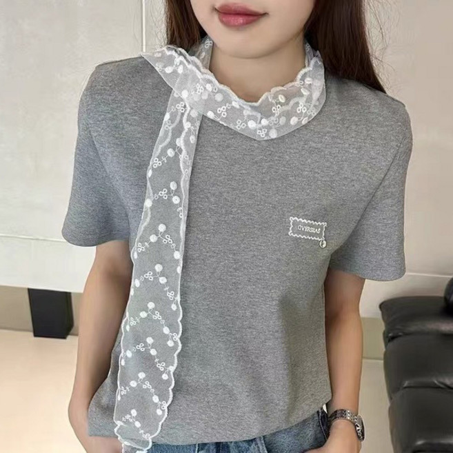 여성 레이스 롱 스카프 여름 시스루 망사 패션 쉬폰 타이 머플러 머리끈