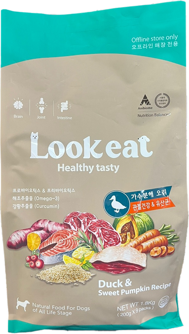 Lookeat 룩잇 프로바이오틱스 가수분해단백질 강아지 사료, 룩잇 독 관절건강 오리 1.8kg, 1개, 1.8kg