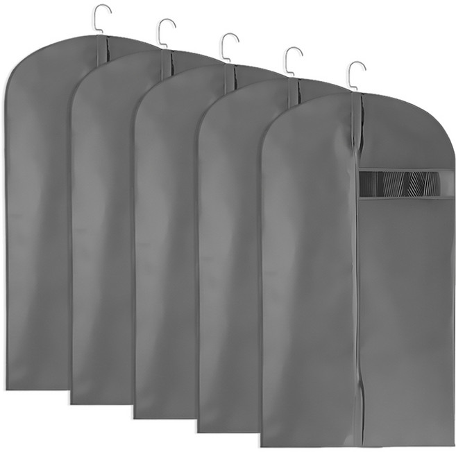 LINJIN 고급 부직포 옷커버 지퍼형 140센치 양복 롱패딩 부직포 코트 보관용 그레이 5장 세트, 1세트, 5개입