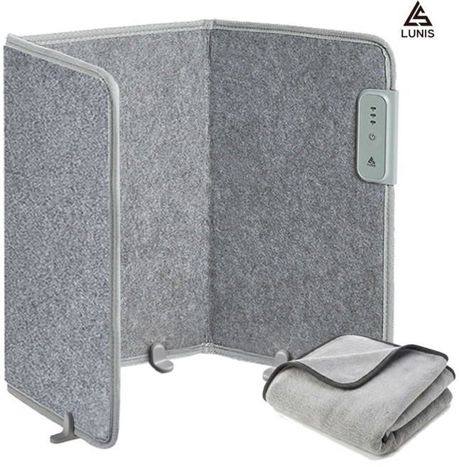 루니스 발난로 파티션 히터 (+무릎담요) 히팅패드 전기 난로 사무실 온열기, 3면, 그레이 1+1