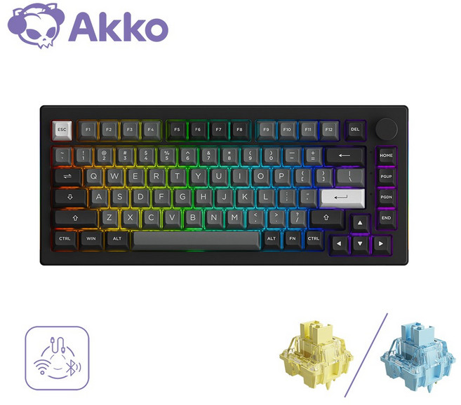 Akko 악코 Black & Silver 5075B Plus 무선 핫스왑 기계식 키보드 블루투스/2.4G/Type-C유선 3모드 연결 ASA프로파일, 제조사축, V3 Cream Blue Pro 스위치