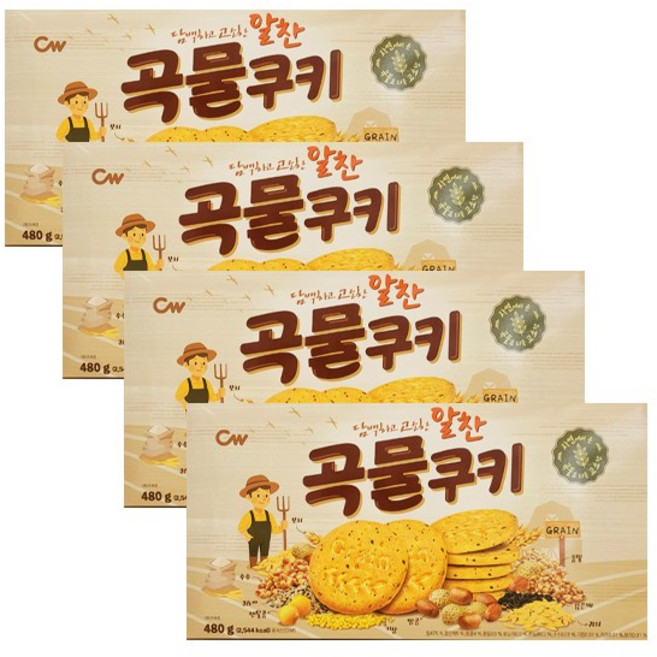 청우 곡물쿠키 대용량패키지, 480g, 4개