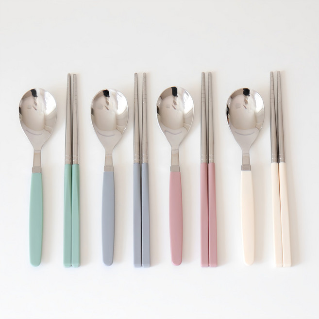 카모메키친 어린이 수저세트, 민트+실버블루+인디핑크+크림옐로우, 숟가락 + 젓가락, 1개