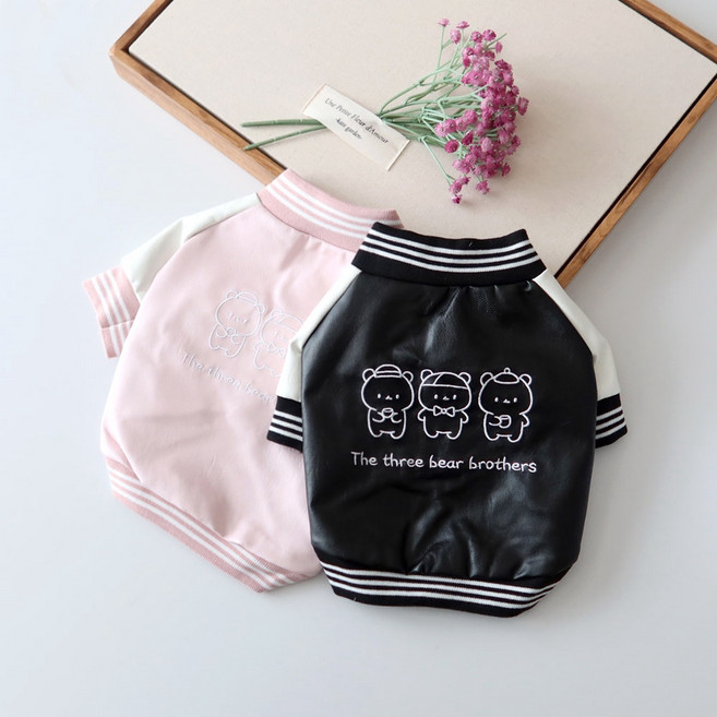 강아지옷 브라더 가죽 점퍼 자켓 애견의류, 핑크