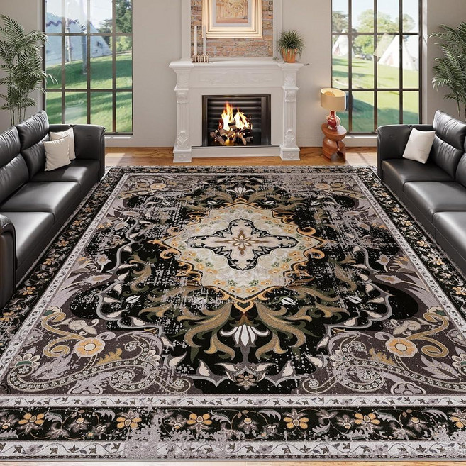 RUSHUFFY 8x10 Washable Area Rugs for Living Room Non-Slip Large Boho Vintage Retro Print Pattern