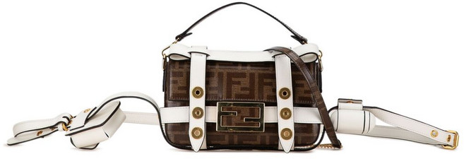 펜디 중고 2019-2023 미니 주카 글레이즈드 패브릭 케이지 바게트 사첼 백