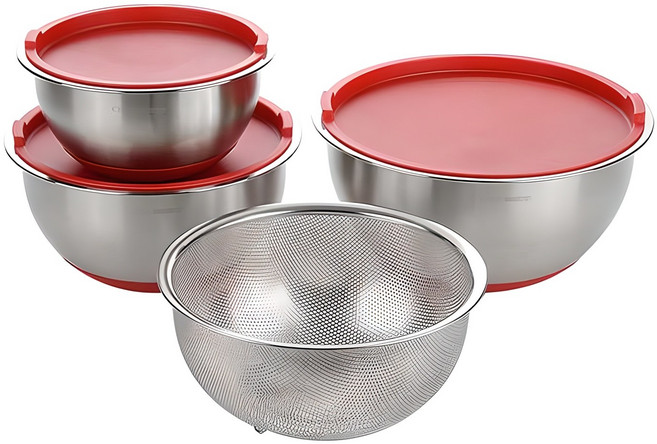 chefmaster 스테인레스 믹싱볼 3종 + 채반 세트, 28cm(1P) + 24cm (1P) + 20cm(1P) + 채반(1P), 1세트