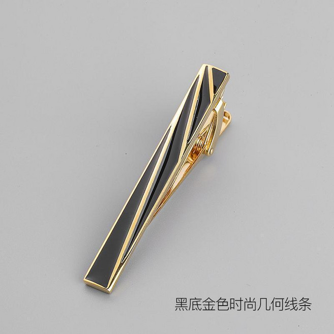 男士領帶夾 簡約金屬琺琅線條, 1個, 黑底金色幾何線條領帶夾 金色