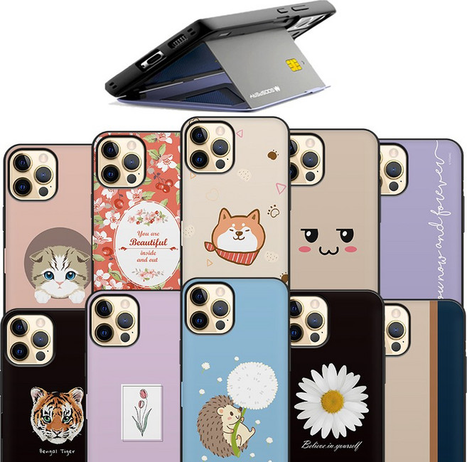 또아네 아이폰15플러스 케이스 디자인 미러 카드 범퍼 카드2장수납