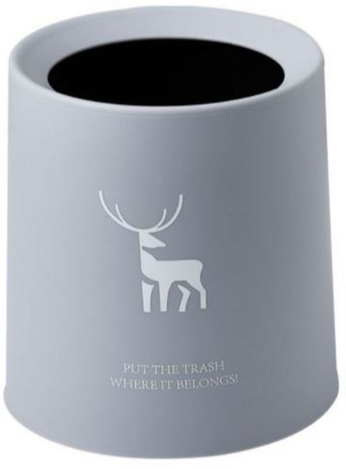 北歐風馴鹿印花桌上型垃圾桶 圓形方形桌面收納桶 多色簡約設計, 圓形-灰色麋鹿 現貨(2-3天可收到貨)