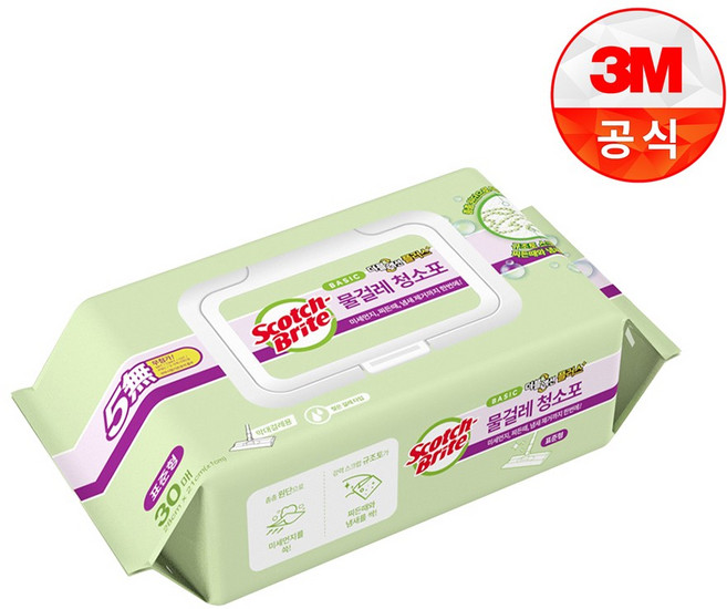 스카치브라이트 베이직 물걸레 청소포 더블액션 플러스 표준형 30매, 1개