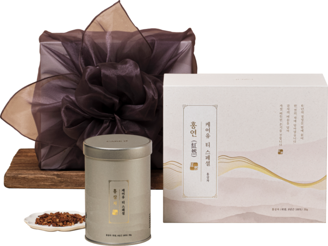 케어유 국산 홍삼 티 스페셜 홍연 전통 차 프리미엄 선물 세트 (보자기 포장) + 쇼핑백, 1개, 1개입, 30g