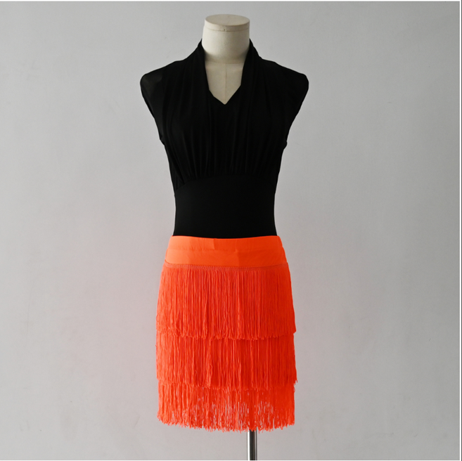 3단 일자 수술 치마 라인 댄스복 라틴 줌바 드레스, 오렌지