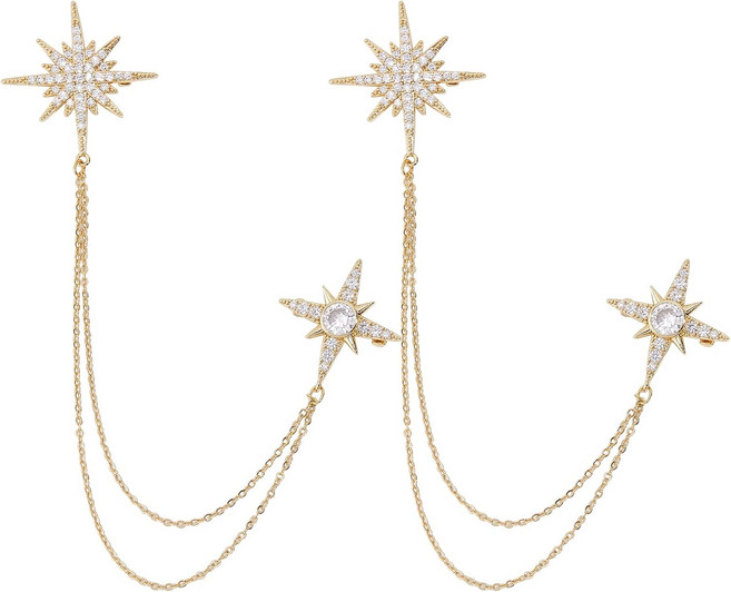 골드 스타 브로치 술 체인 장식 여성 액세서리 7cm 2개