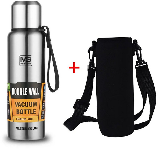 휴대용 스테인레스 스틸 보온병 500/7 로프 병 온도 대용량 텀블러 진공 플라스크 절연, 500ml, Silver with bag