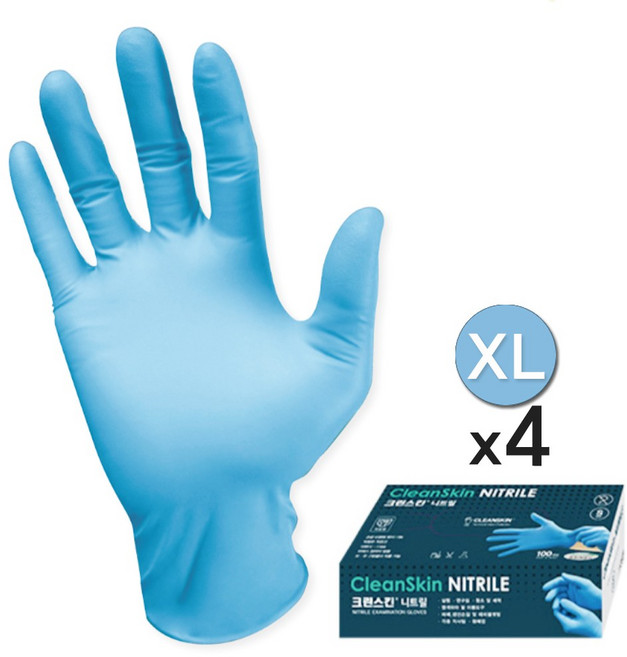 크린스킨 니트릴 다용도 고무장갑 블루 100매입, XL, 4개