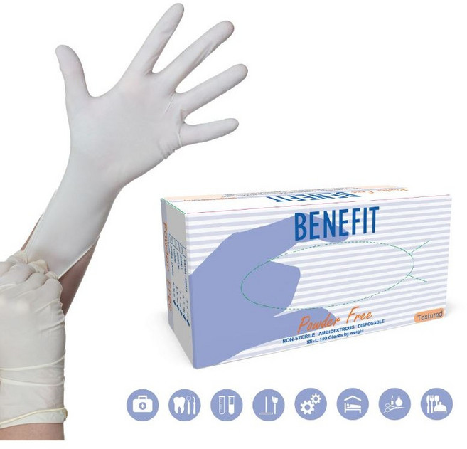 benefit 무분말 라텍스 장갑, 화이트 아이보리, 미니(XS), 1개