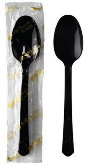 (BW)일회용 플라스틱 블랙 위생 숟가락 스푼 수저 1박스 1500개 개별포장, 1개