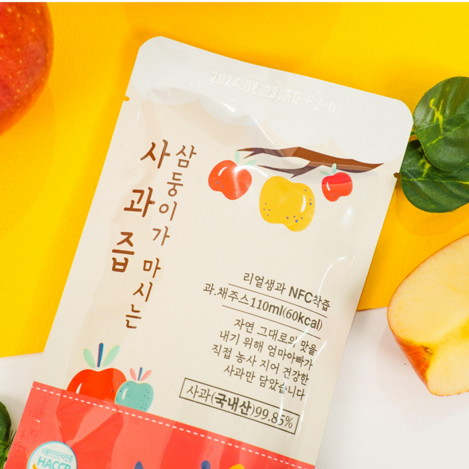 삼둥이가 마시는 사과즙 엄마아빠가 직접 농사지은 건강한 사과만 담습니다 NFC착즙 무설탕, 110ml, 1개