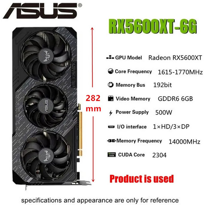 기존 ASUS RX 5600 XT 6GB 그래픽 카드 GPU AMD Radeon RX5600 5600XT 게임 비디오 카드 데스크탑 게임 맵 컴퓨터 화면 카드, 2) TUF RX 5600XT 6GB