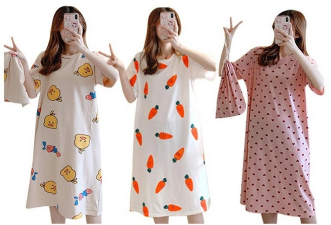 트윈은 프리 롱 원피스 빅사이즈 1+1 파자마 원피스 잠옷 반팔