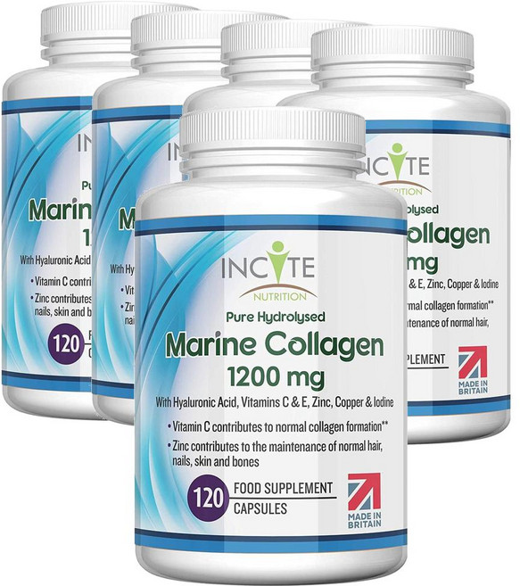 영국 인사이트 뉴트리션 Incite Marine Collagen 마린 콜라겐 1200mg with 히아루론사 + 비타민C & E 캡슐, 5개, 120정