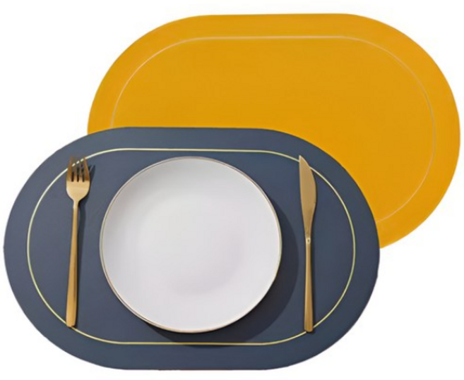 하우즈룸 방수 가죽 식탁 테이블매트, 네이비+옐로우, 45x30cm, 2개