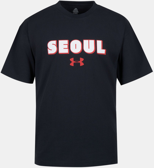 언더아머 반팔티 UA APAC 서울 시티 SEOUL CITY 티셔츠 블랙-레드 로고