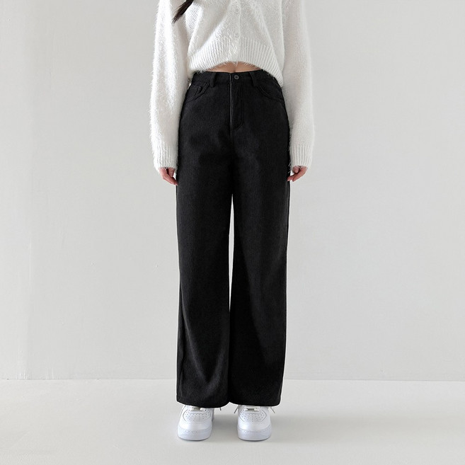 슬로핏 코듀로이 본딩 기모 와이드 팬츠 도톰한 하이웨스트 따듯한 일자 스판 바지[3단기장]