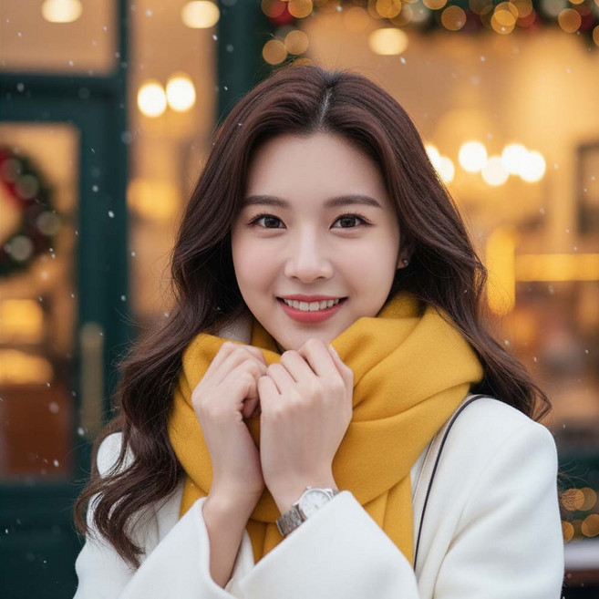 플라카 남여공용 커플 겨울방한 니트 목도리 단색머플러