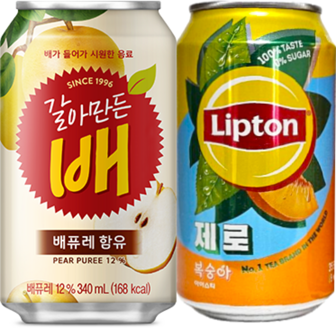 해태 갈아만든 배 립톤 제로 아이스티 복숭아 3캔씩 뚱캔 340ml 355ml x 6캔