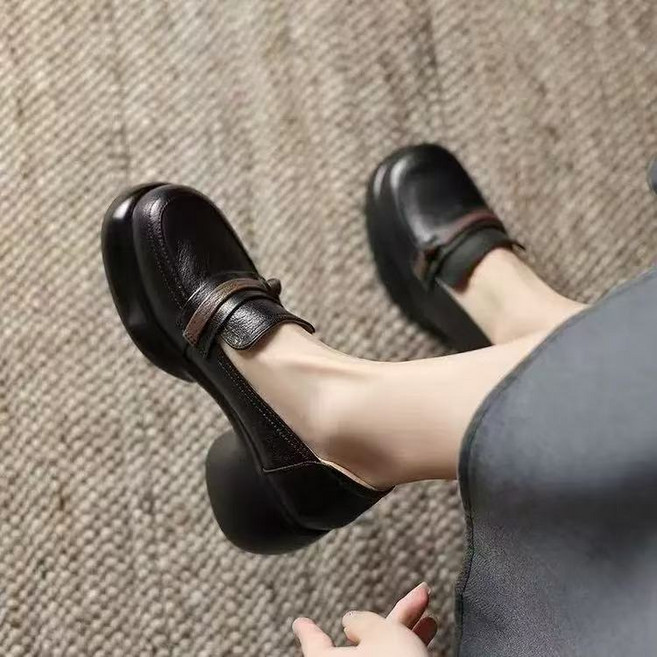 YAPOGI 여성 통굽 로퍼 발편한 데일리 단화 구두 키높이 청키힐