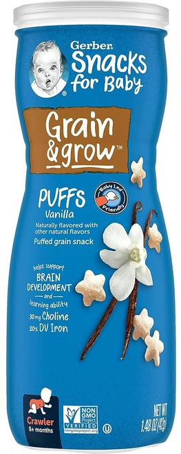 거버 그래듀에이츠 퍼프 시리얼 스낵 42g, 1개, 바닐라 (Vanilla) - 쿠팡