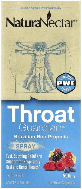 새해 첫좋은선물 NaturaNectar NaturaNectar® Throat Guardian™ 브라질산 꿀벌 프로폴리스 스프레이 비 베리 30ml(1fl oz) 제대로 할인합니다, NaturaNectarNaturaNectarThroat, 1개, 30ml - 쿠팡