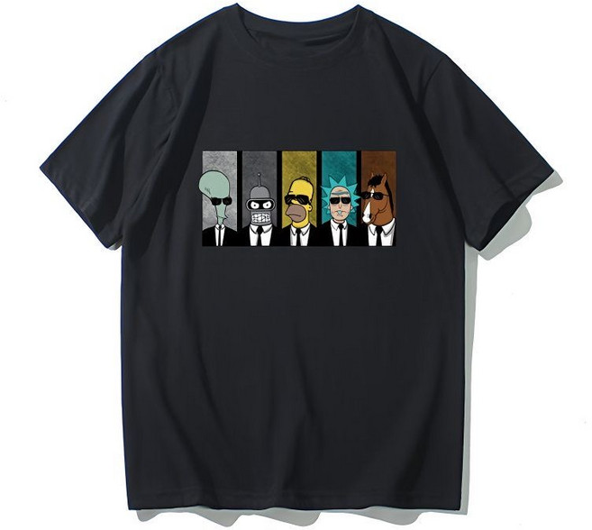 페어리아일랜드 심슨 릭앤모티 퓨처라마 스폰지밥 보잭호스맨 애니 캐릭터 크로스오버 패러디 순면 반팔 티셔츠