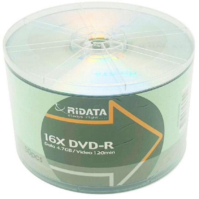 錸德RiDATA DVD-R 16X 4.7GB 空白光碟燒錄片, 1個, 50片車輪蓋裸縮, 50片車輪蓋裸縮