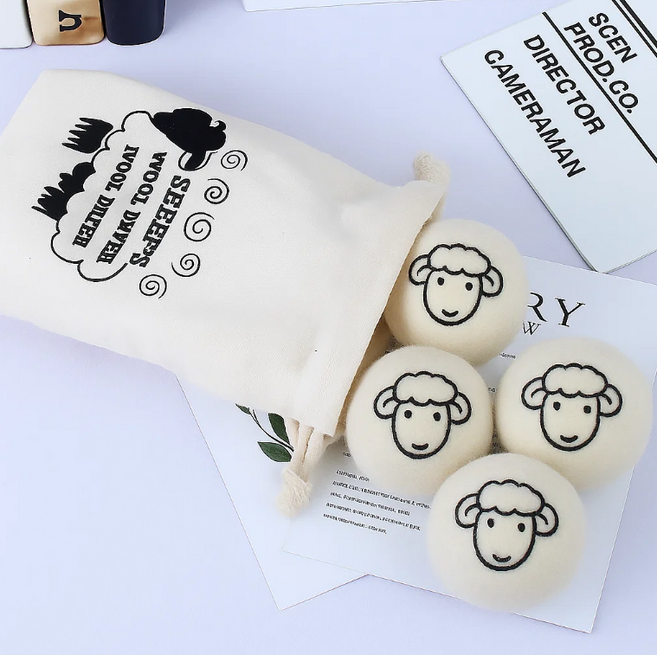 케이비지리테일 클린볼 세탁볼 건조볼 파우치포함 양모 시간 단축 먼지 제거, 4개, 귀여운 새끼양 화이트