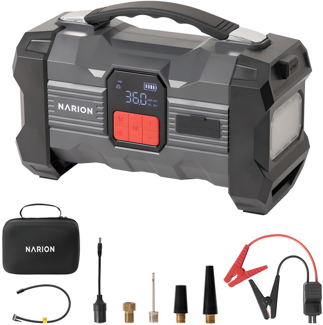나리온 차량용 자동차 점프스타터 점프스타트 4in 1 에어펌프 파워뱅크 랜턴, 1개