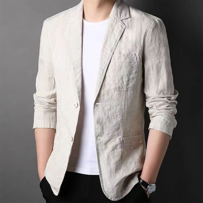 ORZQU 봄 여름 남성 리넨 정장 코트 캐주얼 정장 재킷