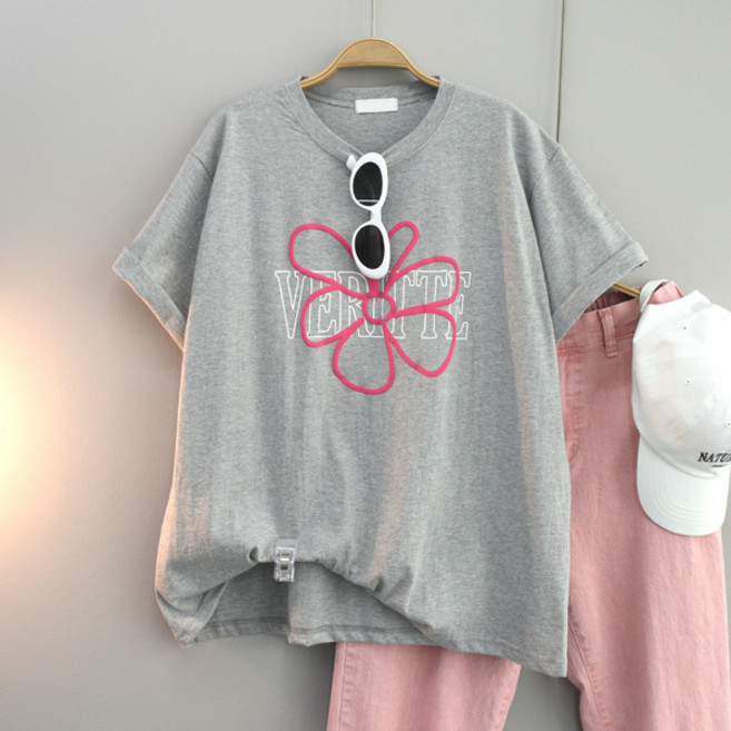 달콩 VERI발포플라워박스반팔티 빅사이즈 라운드넥 롱티