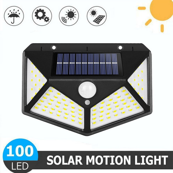 100 LED 태양열 벽 조명 방수 야외 램프 모션 센서 발전 가로등 정원 핫