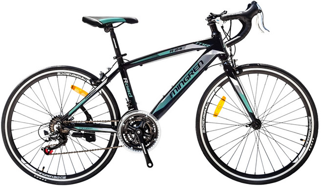 BIKEONE MG12 21速 24吋鋁合金彎把公路車小鐵人彎把跑車青少年入門專屬公路車小鐵人推薦款, 黑/比漾奇綠, 1個