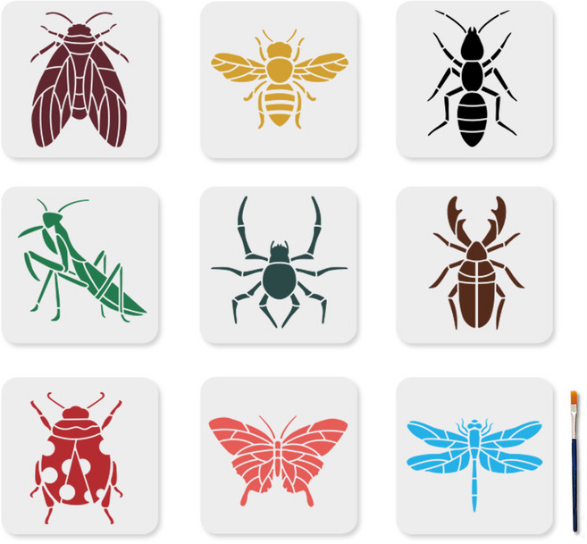 PET 정밀 관찰 페인팅 스텐실 곤충 테마 벽화 패턴 자연 과학 장식 DIY, 인섹츠 446, 1개