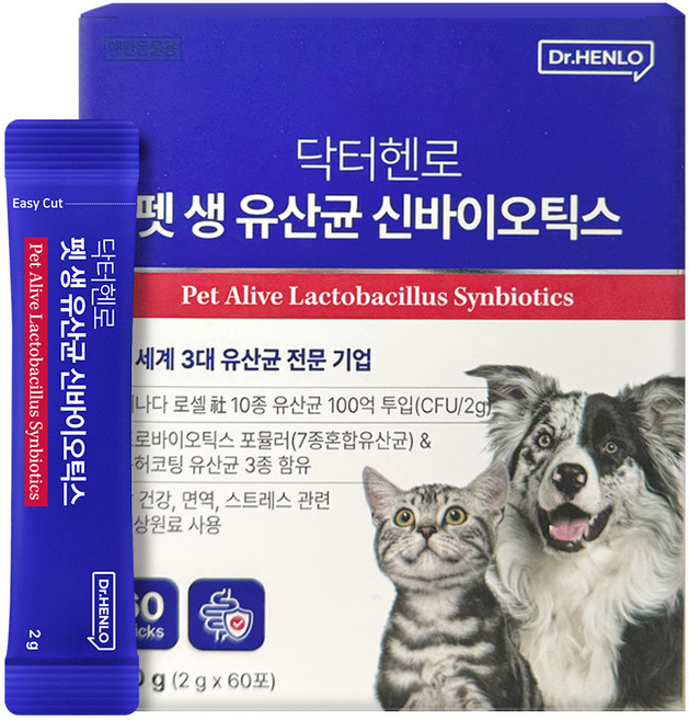 [유통기한 임박 세일] 닥터헨로 펫 생 유산균 신바이오틱스 60포 강아지 고양이 장건강 면역력 영양제, 1개, 장건강/유산균, 60회분